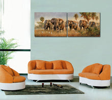 Load image into Gallery viewer, 2 Pieces Wall Picture Elephants in The Grassland Canvas Prints Wild Animal Painting for Living Room Home Decor

