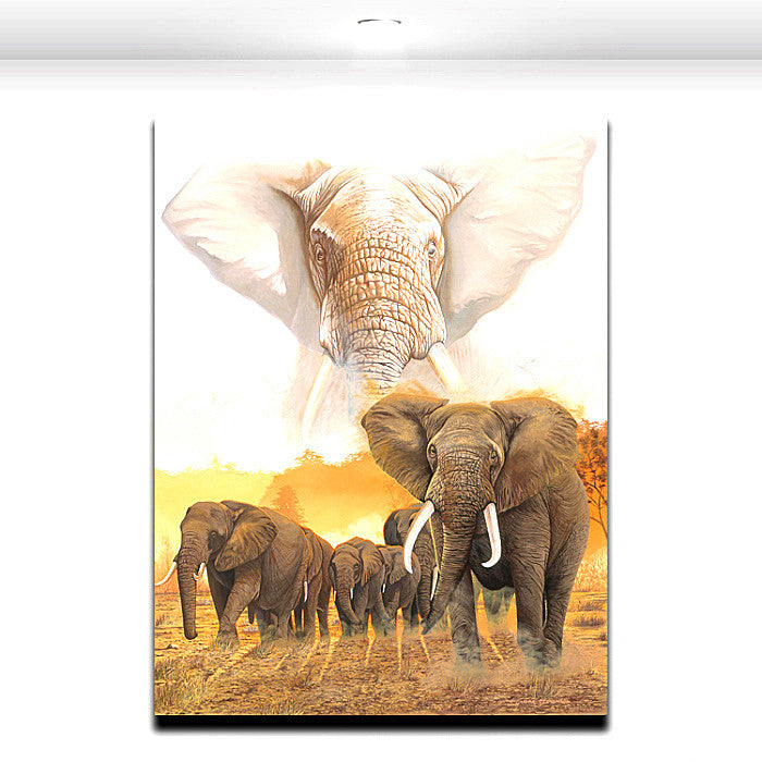 African Elephant Group Animal Painting Modern Artwork Canvas Print Wall Art for Living Office Wall Decor