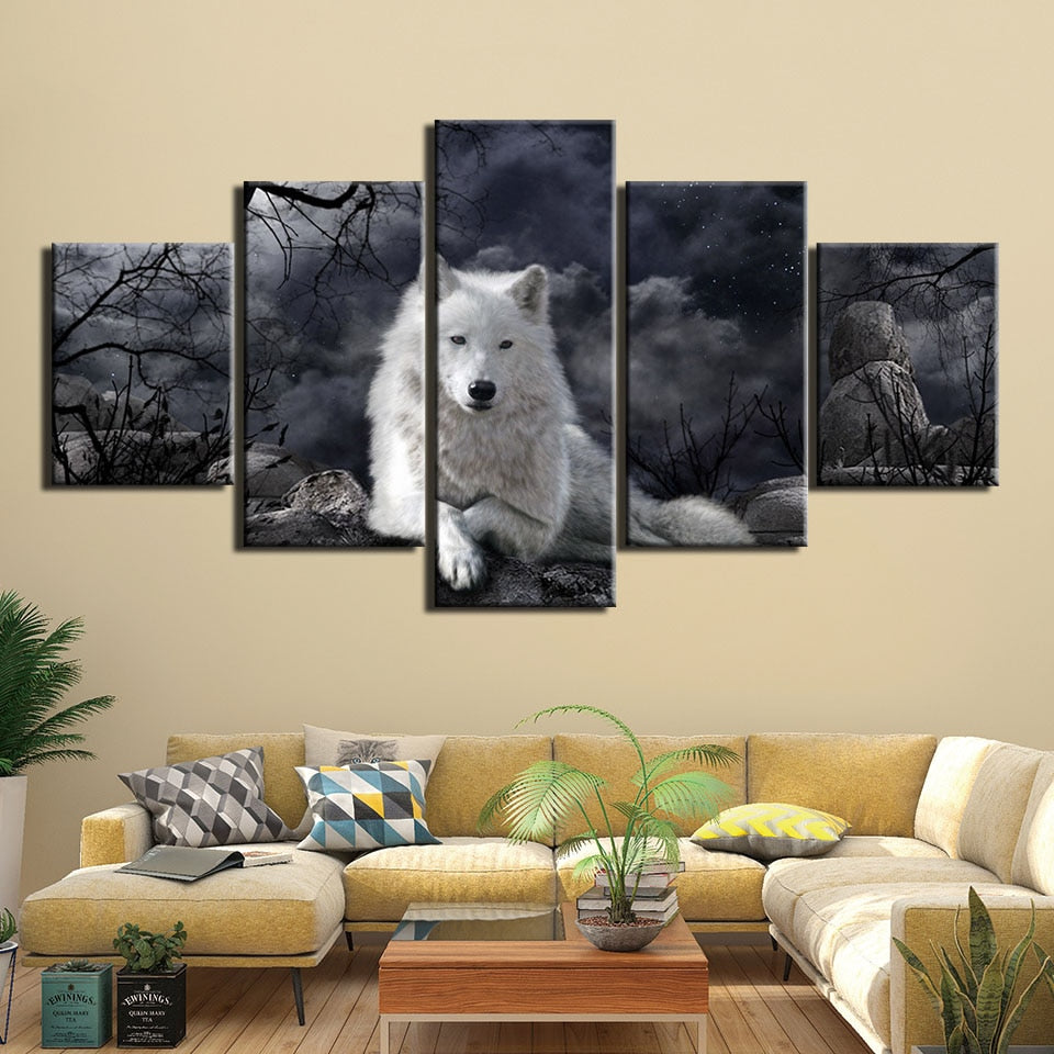 5 pieces White wolf canvas art prints