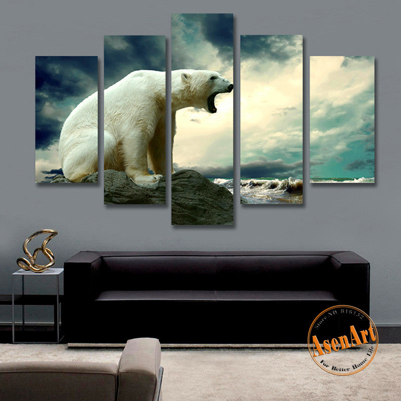 5 Panel Picture Polar Bear Painting Animal Painting for Living Room Modern Home Decoration Wall Art Canvas Prints Unframed