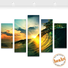 Load image into Gallery viewer, 5 Panel Sunset Seascape Painting Sea Wave Picture for Bedroom Modern Home Decor Wall Art Canvas Prints Unframed

