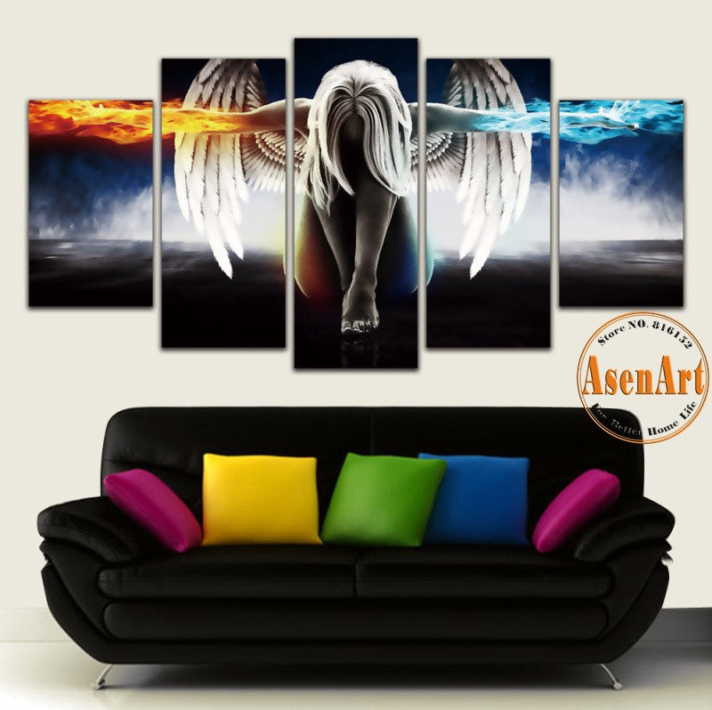 5 Panel Angel Girl Anime Demons Movie Poster Oil Painting Canvas Wall Art Painting For Living Room Print On Canvas Unframed