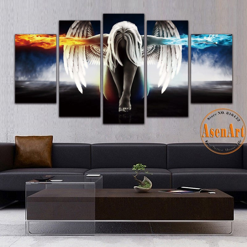 5 Panel Angel Girl Anime Demons Movie Poster Oil Painting Canvas Wall Art Painting For Living Room Print On Canvas Unframed