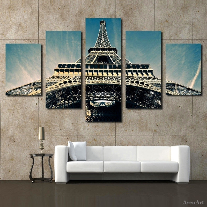 5PCS Paris Eiffel Tower Painting City Landscape Decorative Canvas Painting Print  Wall Art Picture Living Room Wall Decor