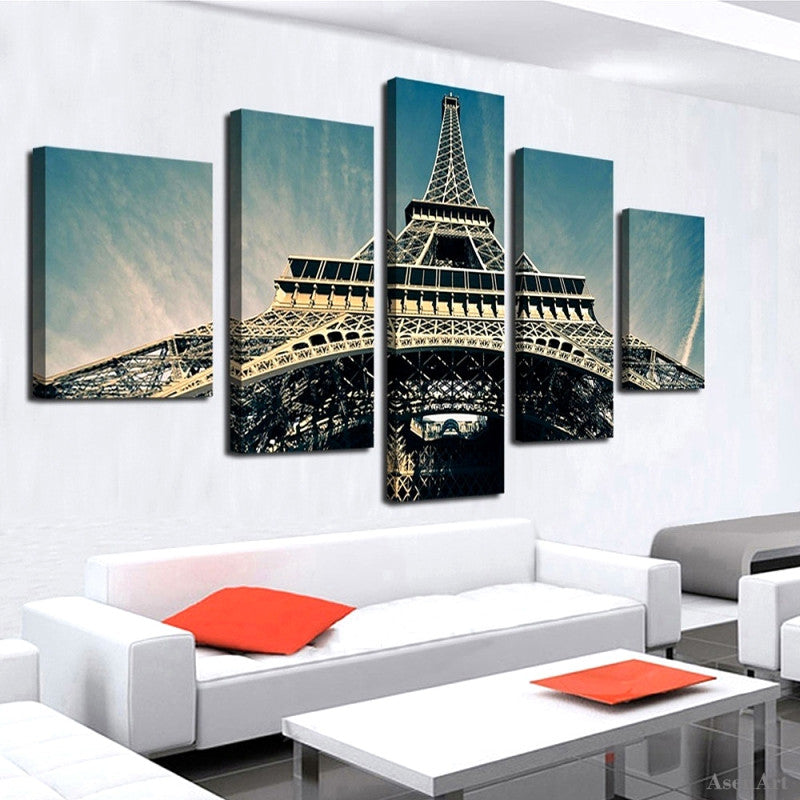 5PCS Paris Eiffel Tower Painting City Landscape Decorative Canvas Painting Print  Wall Art Picture Living Room Wall Decor