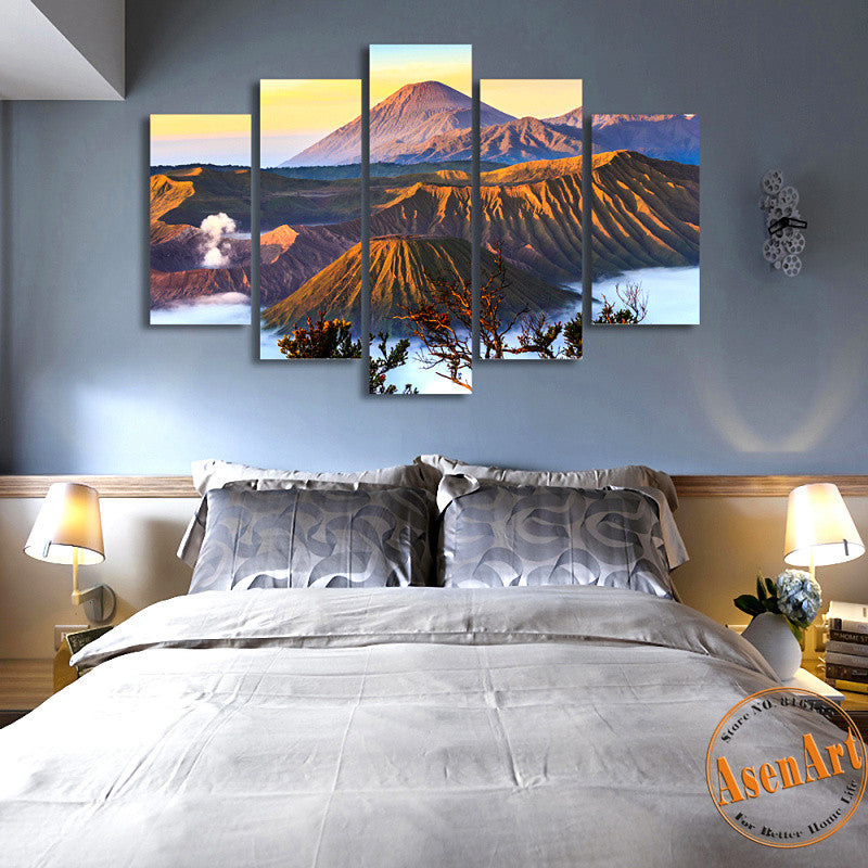 5 Piece Wall Art Volcano Painting Mountain Landscape Picture Canvas Printing Home Decoration Painting for Living Room Unframed