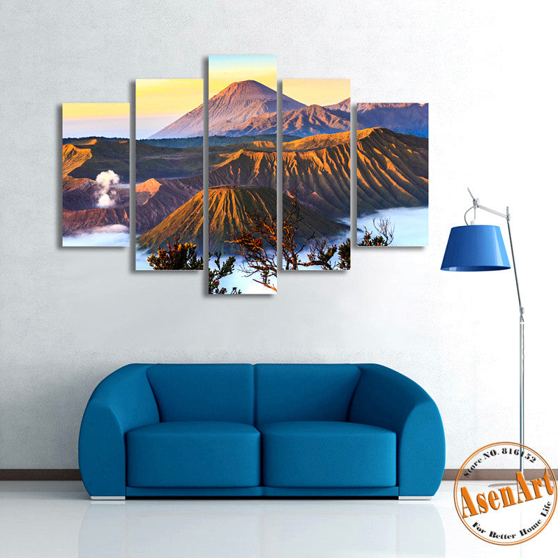 5 Piece Wall Art Volcano Painting Mountain Landscape Picture Canvas Printing Home Decoration Painting for Living Room Unframed