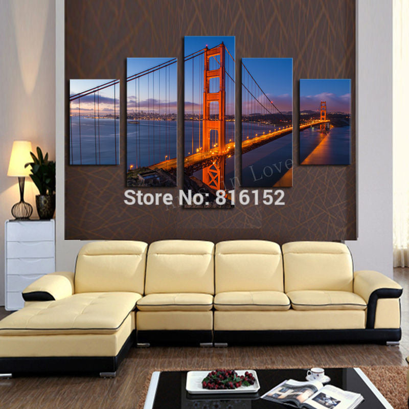5 Panels/Set Large HD Bridge Picture Modern Landscape Canvas Printing Unframed Wall Decorative Prints for Office Home Decor
