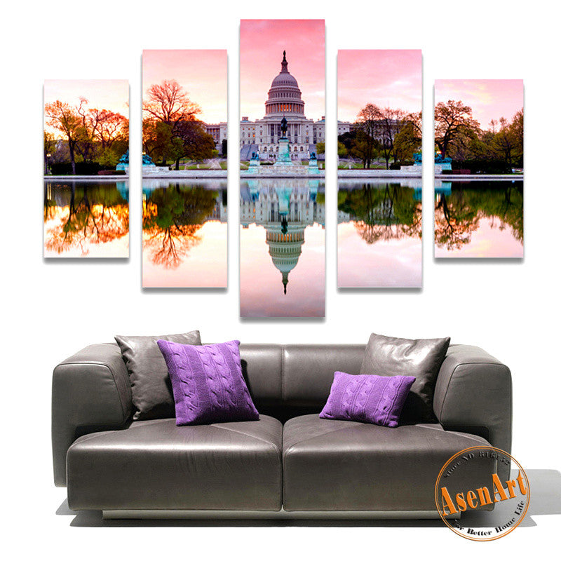 5 Panel Wall Art White House Painting Modern Home on the Canvas Prints Picture for Living Room Wall Decor Unframed