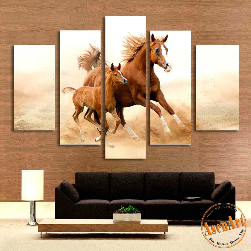 5 Piece Wall Art Mom with Kid Large Horse Painting Canvas Prints Artwork Wall Picture for Living Room Modern Home Decor Unframed