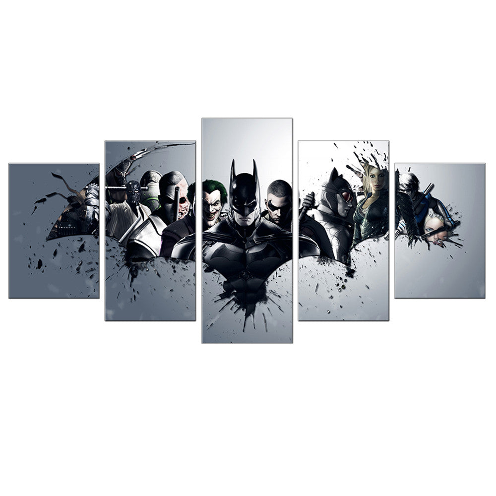 5 Pieces Oil Painting Canvas Prints Movie Stars American Heros Batman Deadpool Wall Art Pictures for Home Decoration Gift