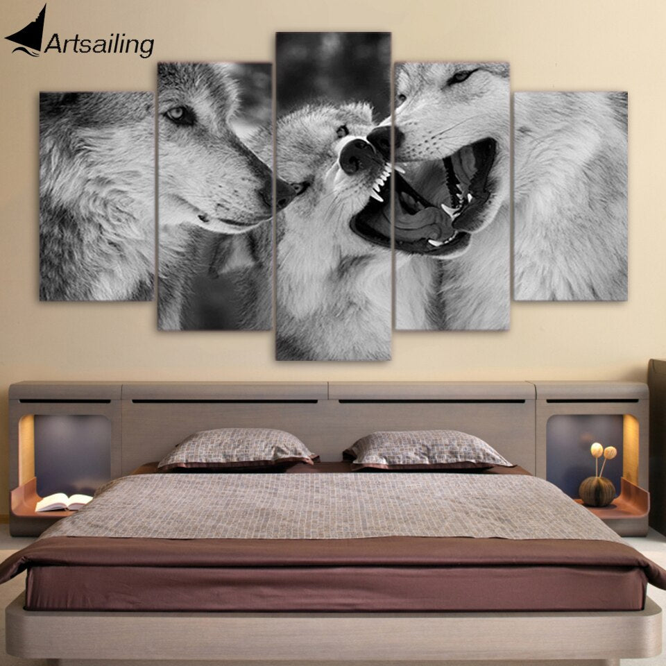 5 Piece White wolves Paintings canvas Art