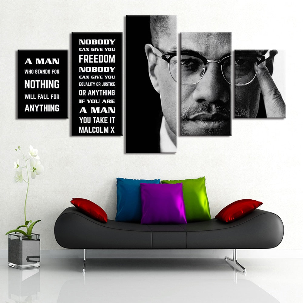 HD Prints 5 Pieces Malcolm X Right Picture Poster for Home Decor Canvas Painting Wall Art Framework