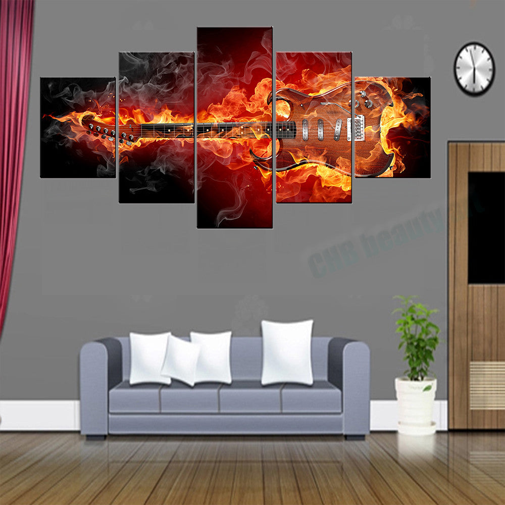 5 Panels Passion Guitar Modern Home Wall Decor Painting Canvas Art Print Wall Picture For Home Decor Unframed
