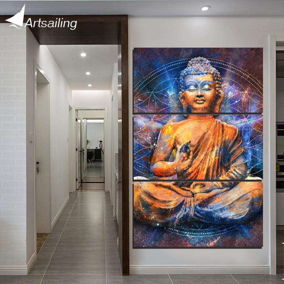 3 Piece HD Printed Abstract Mediting Buddha Painting Canvas Print Wall Picture For Living Room Decor Free shipping YA235C