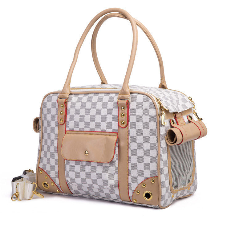High Quality Pleather Dog Carriers Breathable Dog Carrier Bag Plaid Pet Bags for Small Dogs Cat Carrier Handbag Classic Pet Tote
