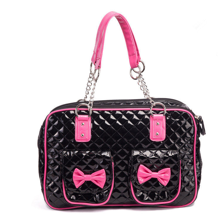 Super Cute Pink Dog Carrier Bags PU Leather Quilted with Chain