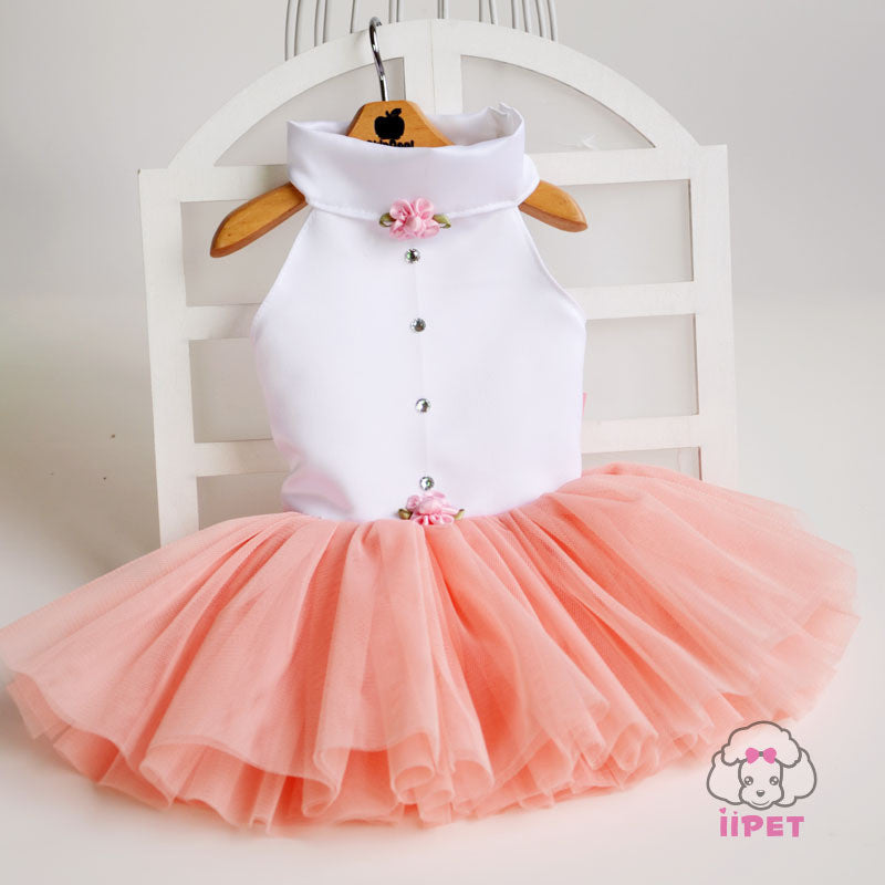 Elegant&Luxury Dog Dresses Pink Summer Small Dog Tutu Dress Cute Pet Clothes Dog Skirt with 3D Rose S-XL Free Shipping