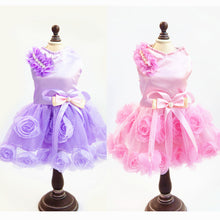 Load image into Gallery viewer, Small Pet Dog Wedding Dress Cat Puppy Princess Skirt Dog Clothes 3D Rose&amp;Pearl Dog Tutu Dress Summer Pink&amp;Purple
