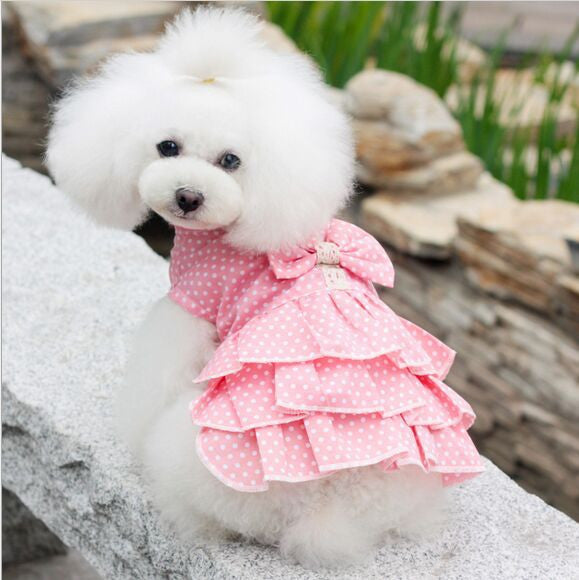 Puppy Dog Skirt Dress Poodle Princess Dog Dress Summer Cute Polka Dot 100% Cotton Dog Clothes Free Shipping