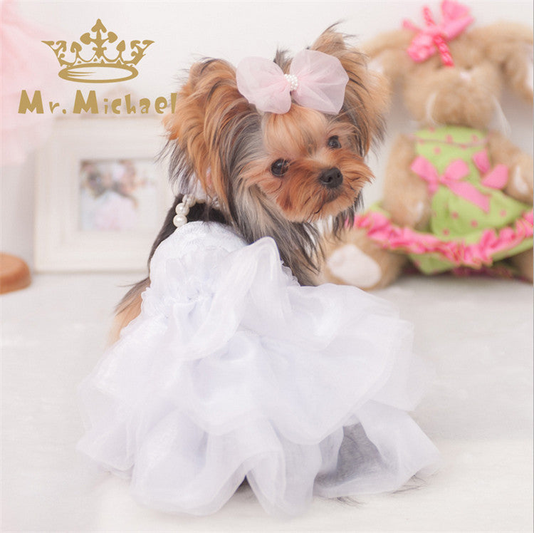 Pet Dog Wedding Dress Cat Puppy Princess Skirt Clothes Pearls