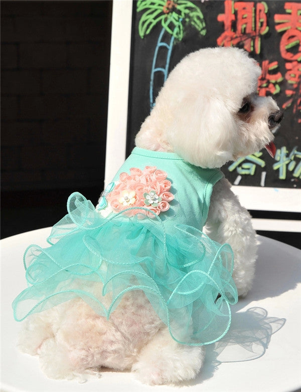 Dog Dresses  Princess with 3D Flowers for Daily Wear