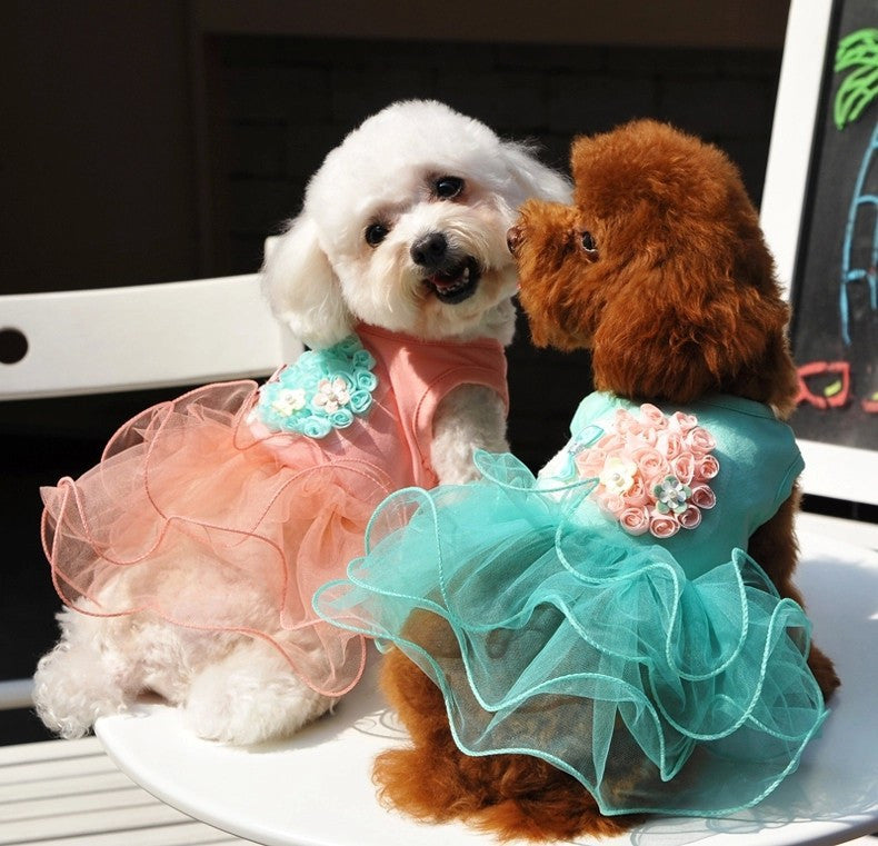 Dog Dresses  Princess with 3D Flowers for Daily Wear