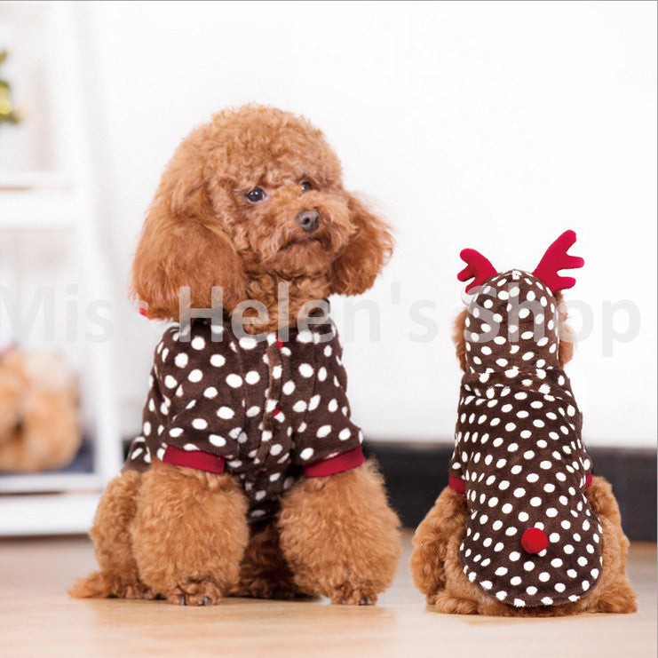 Quality Reindeer Dog Costume Polka Dot Pet Clothes Cute Fleece Dog Cat Clothes Holiday Christmas Pet Dog Clothes Chihuahua XS-L