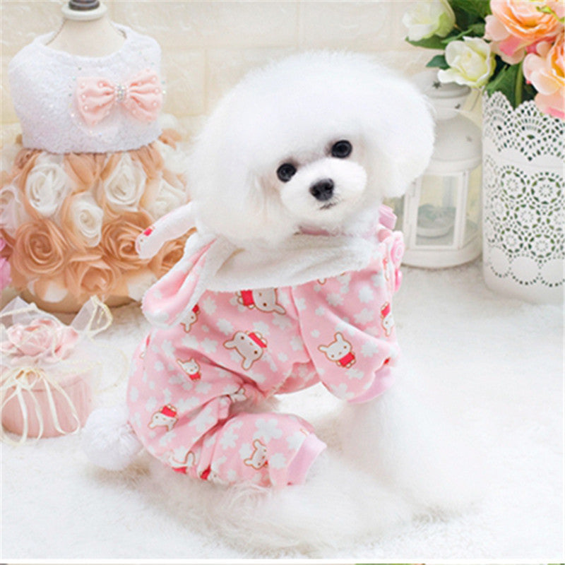 SWEETPETCO Rabbit Dog Clohthes Super Cute Winter Dog Jumpsuit Soft Fleece Pet Costumes for Small Dogs Cats Dog Pajamas Pink Blue