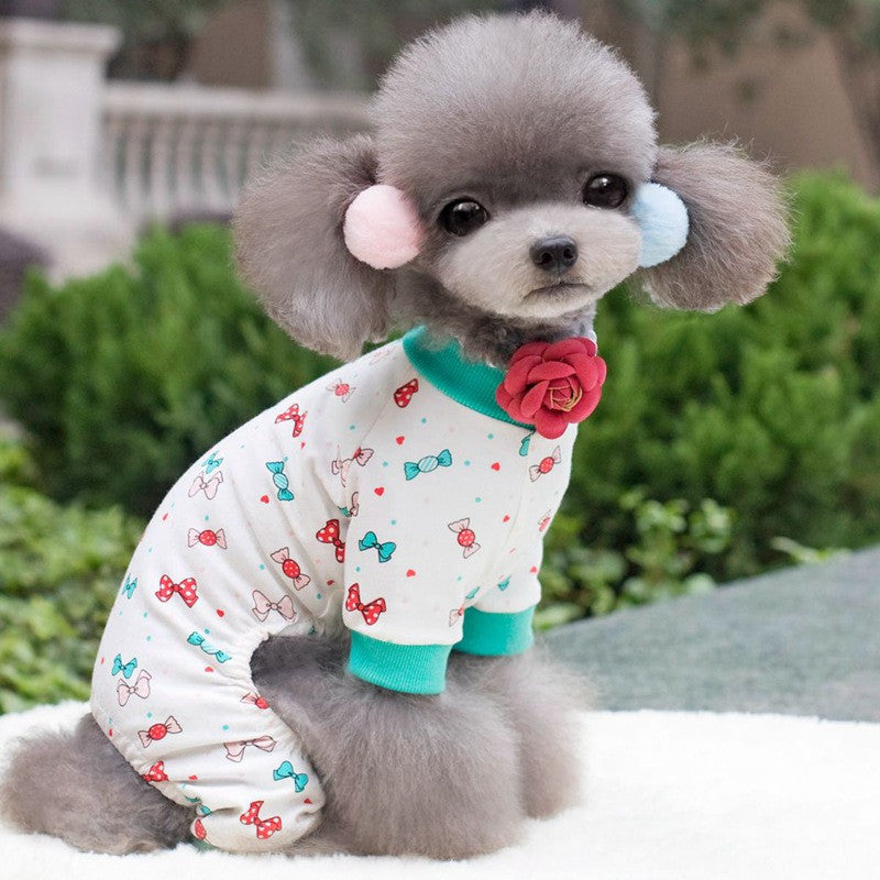 SWEETPETCO 100% Cotton Dog Pajamas Jumpsuit Puppy Cat Cute Small Dog Clothes Cartoon Printing Clothing For Dog Rompers XS-XL