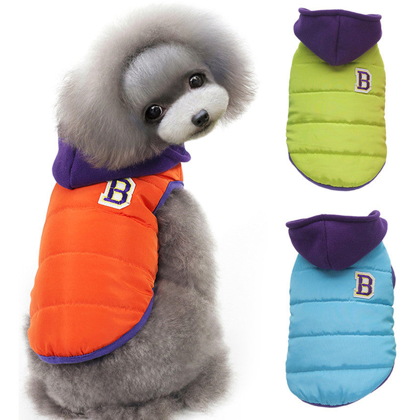 2016 Newest Winter Dog Vest Candy Contrast Color Padded Dog Coat Warm Winter Puppy Clothes Hooded Dog Jacket Chihuahua Clothes