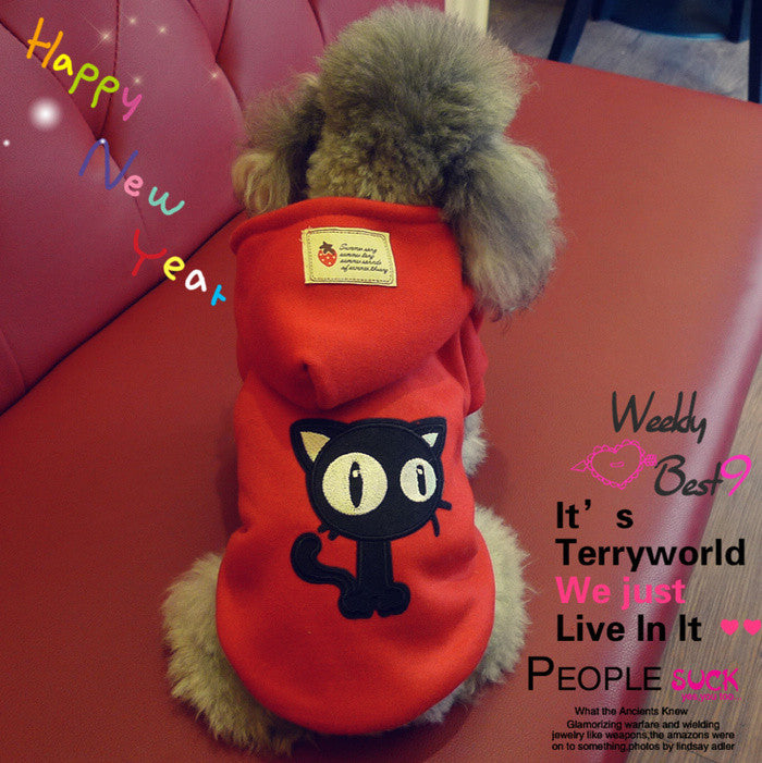 2015 WINTER Red Dog Hoodies Poly Cotton Thick Fleece Dog Jacket Qulity Winter Dog Clothes Dog Coats FREE SHIPPING