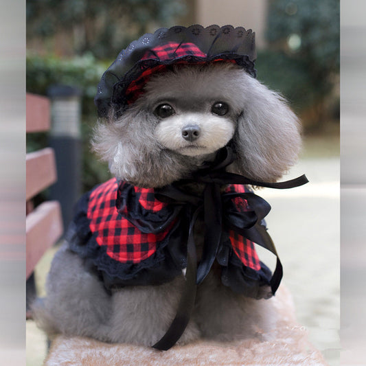 2015 New Summer Dog Clothes Princess Plaid Cape Quality Pet Dog Sophie Princess Costume Set Vintage Small Dogs Cute Dog Clothes