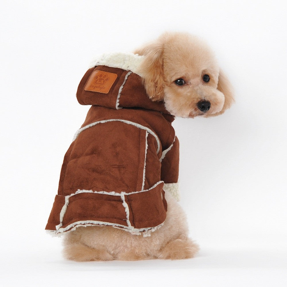 2016 Winter Sherpa Suede Dog Coat Fashion Warm Dog Jacket Hooded Dog Fleece Clothes High Quality Pet Dog Clothes