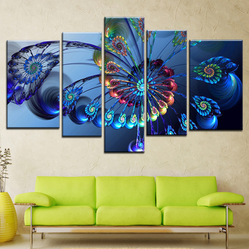 Modern Oil Painting Canvas Print Landscape Abstract Art Blue Peacock Wall Art Picture for Home Decoration 5PCS