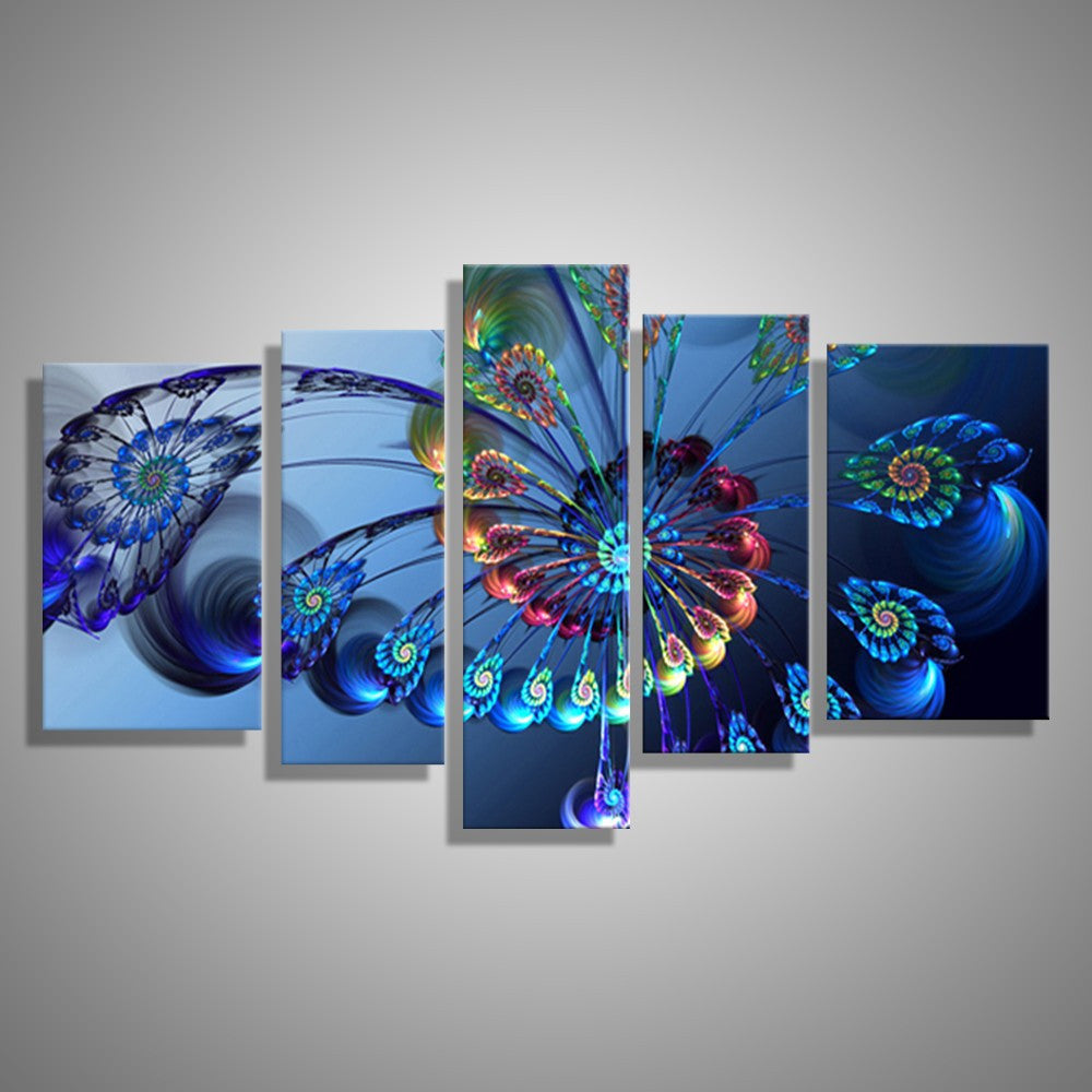 Modern Oil Painting Canvas Print Landscape Abstract Art Blue Peacock Wall Art Picture for Home Decoration 5PCS
