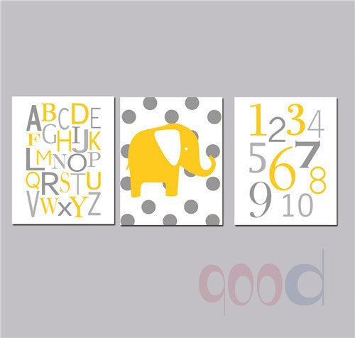 Cartoon Elephant Chevron Print Canvas Painting Poster, Wall Pictures For Nusery Room Home Decoration Print On Canvas,  set of 3
