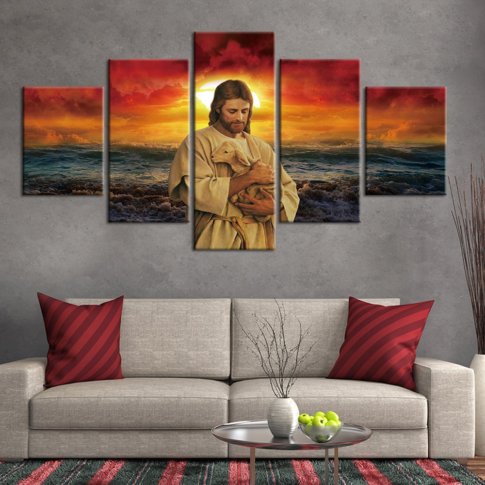 5 Panels religion Christianity Jesus  Wall Art Pictures Canvas Painting HD Prints and Posters for Living Room