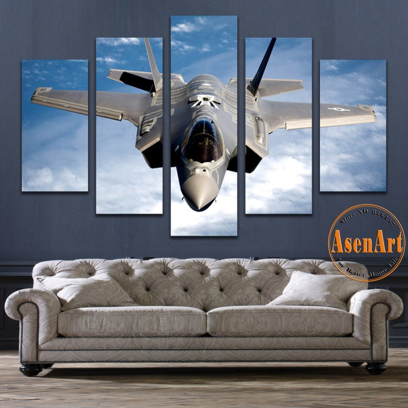 5 Panel Painting Fighter Airplane Aircraft Model Wall Art Canvas Prints Modern Artwork Wall Pictures for Living Room Unframed