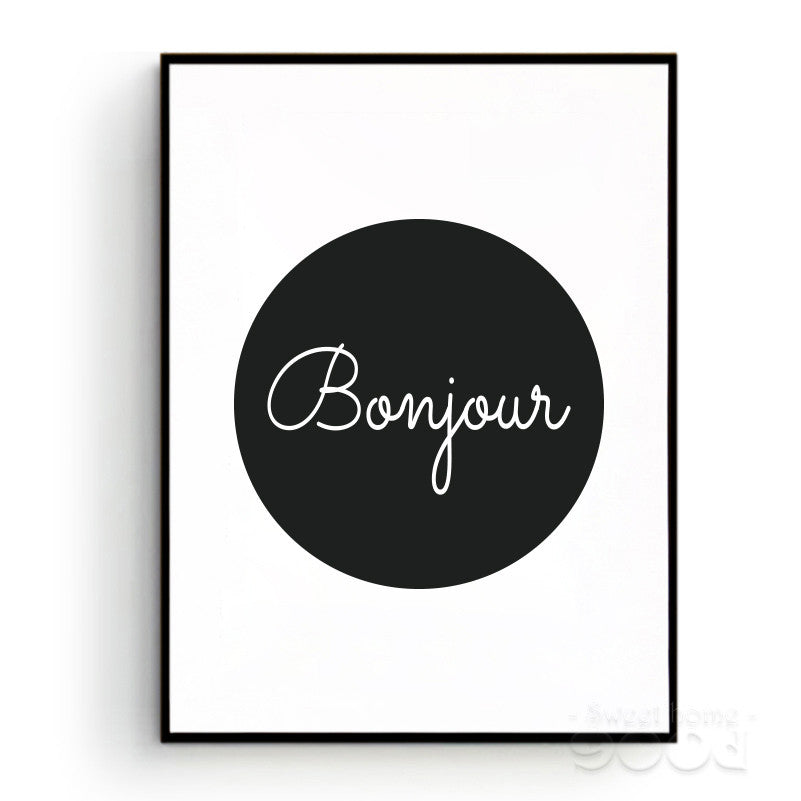 Bonjour Canvas Art Print Poster,  French Quote Wall Pictures for Home Decoration, Giclee Print Wall Decor YE146
