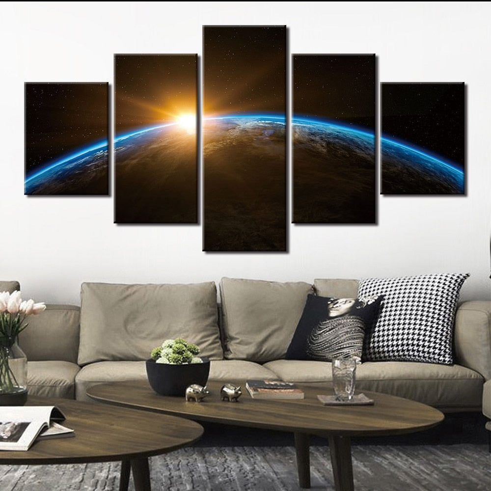 5 Panels Space Universe earth light painting