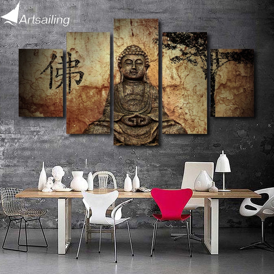 HD Printed 5 piece canvas art Buddha paintings  on the wall for the bedroom living room zen modular pictures /ny-2893