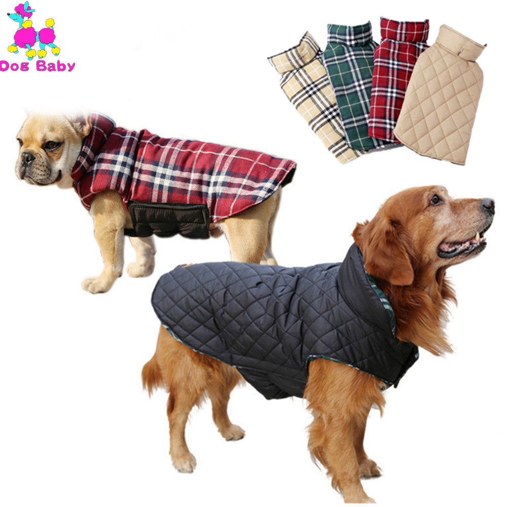 Winter Pet Coat 100% Cotton Reversible Jacket Warm Plaid Waterproof Dog Jackets Elastic Adjustable Clothes For Small Lager Dogs