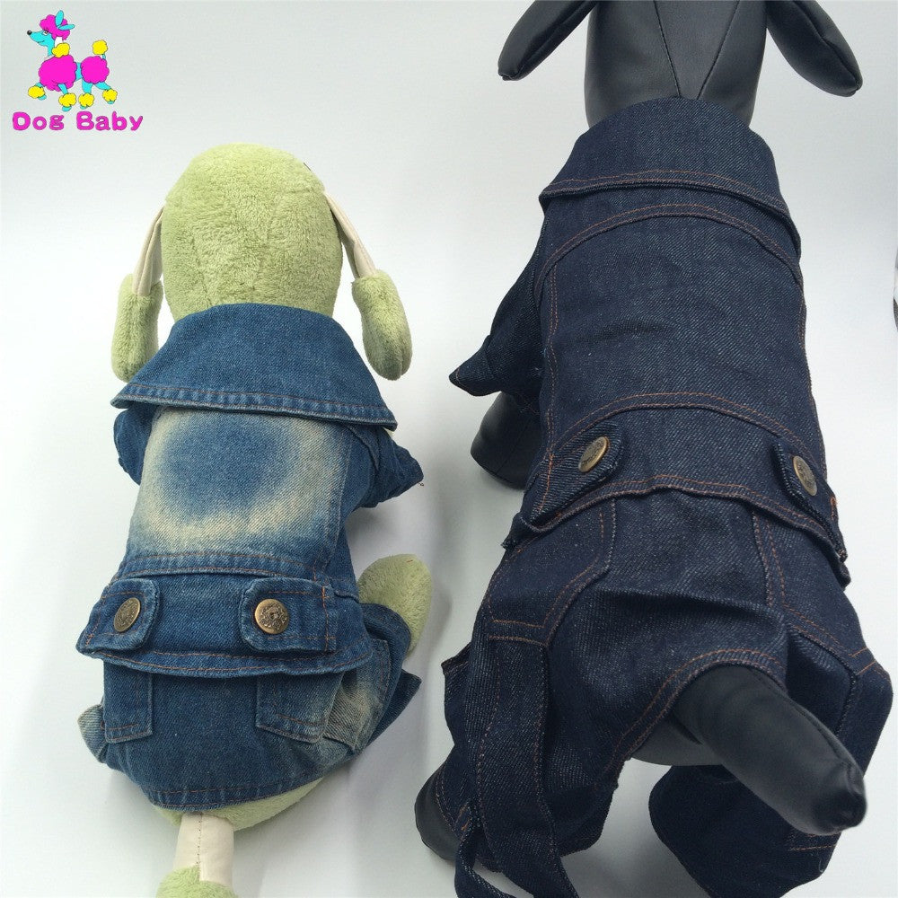 Sping Autumn Jean Dog Clothes Solid Blue Dark Blue Pet Coat Jacket Cat Warm Four Legs Coats Size XS S M L XL XXL Free Shipping