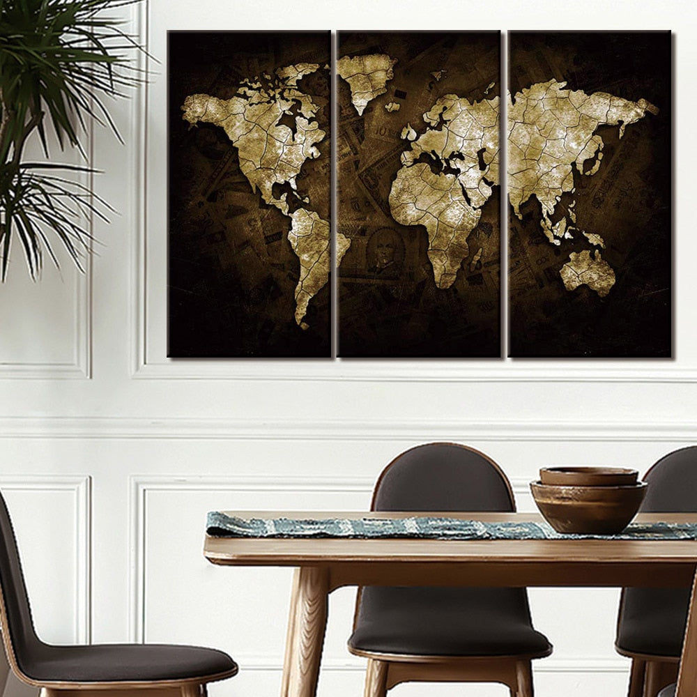 3 Piece Canvas Paintings Home Decor HD Prints world map Pictures Poster Wall Art