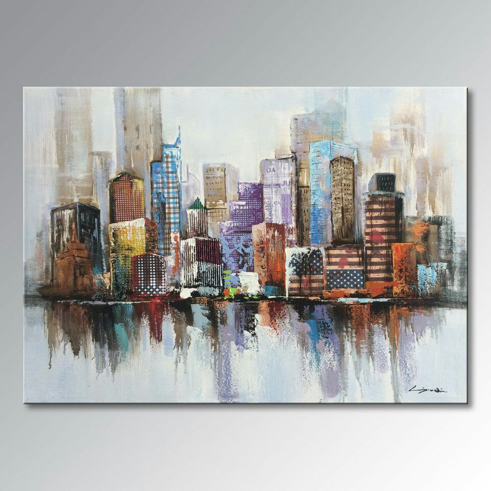 large Hand Painted Oil Painting on Canvas New York Cityscape Architecture Abstract oil painting Wall Art Wall Picture Home Decor
