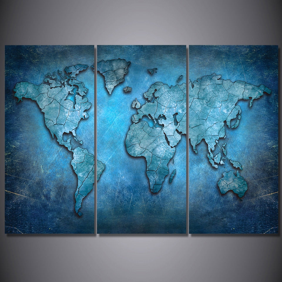 HD Printed 3 piece Blue world map Painting Canvas world map poster picture canvas Free shipping/ny-5715