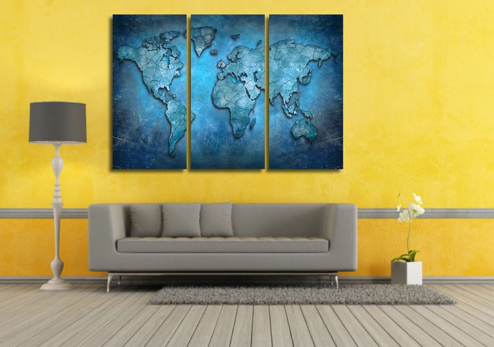 HD Printed 3 piece Blue world map Painting Canvas world map poster picture canvas Free shipping/ny-5715