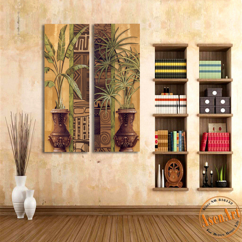 2 Piece Set Vase Painting Green Plants Painting for Bedroom Wall Decor Canvas Prints Artwork Wall Picture No Frame