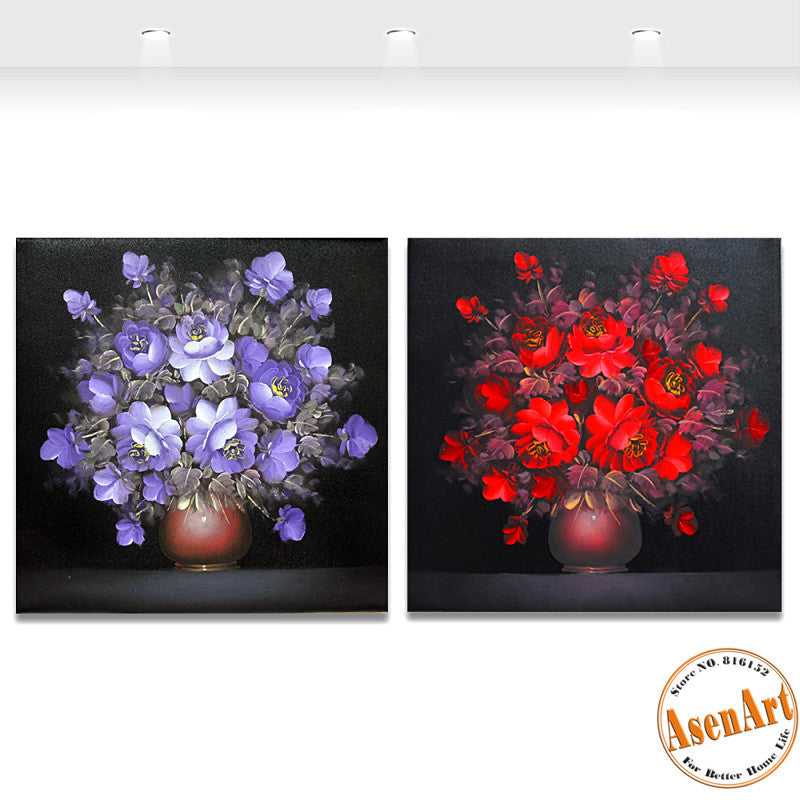 2 Panel Painting Red Purple Flowers Vase for Home Decoration Wall Art Canvas Prints Wall Picture Unframed